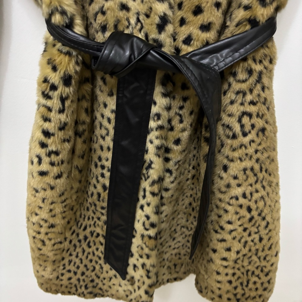 Y2K 90s Faux Fur Leopard Coat Arden B Belted Womens Medium - Picture 5 of 11